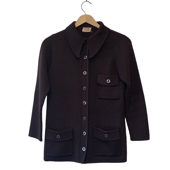 Vintage 70s? Jaeger Brown Wool Button Up Sweater Jacket Point Collar Size 38 - Picture 12 of 12